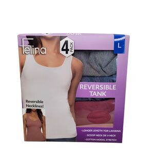 Felina Women's Cotton Modal Reversible Tank Top 4 Pack Multi-Color Large